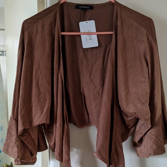 Brown Tie Front Crop Top - Picture 1 of 4